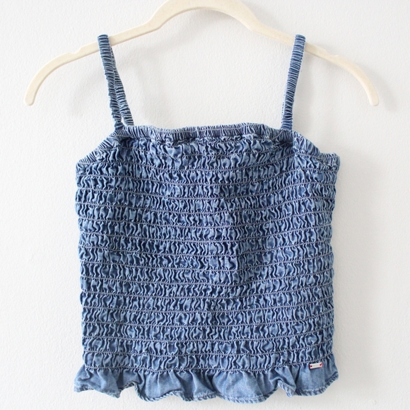 Tommy Hilfiger Ruched Denim Crop Top - Picture 2 of 6